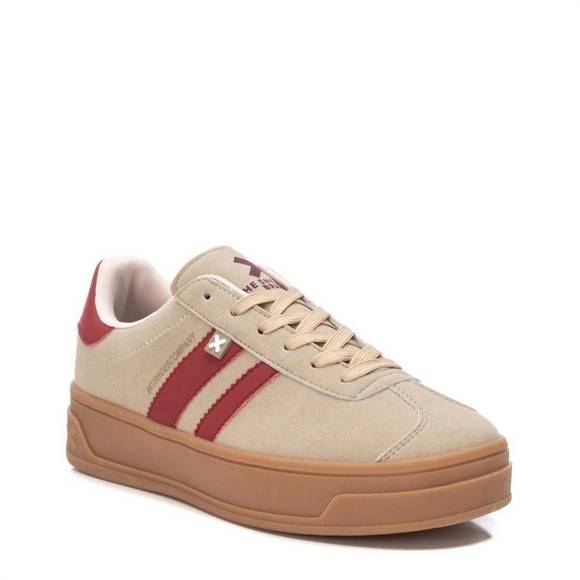NEW XTI women's casual suede sneakers in medium beige/red - Picture 2 of 3